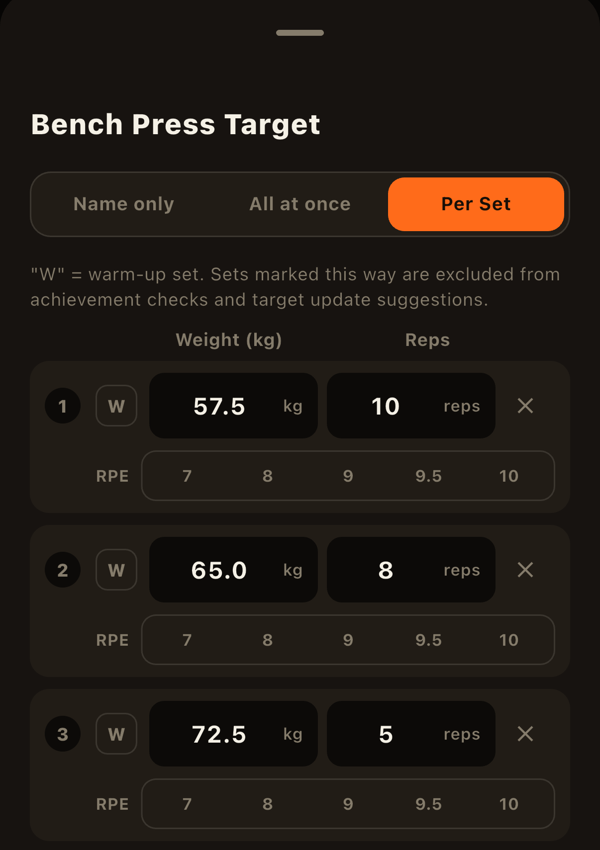 Setting a target (per set)