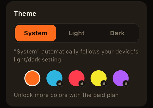 Color themes available on the paid plan