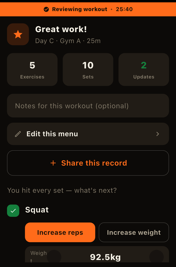 The completion screen