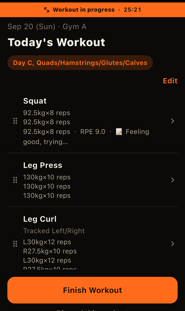 The in-progress workout