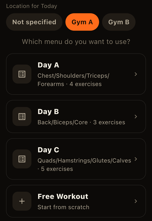 Choose a location and menu