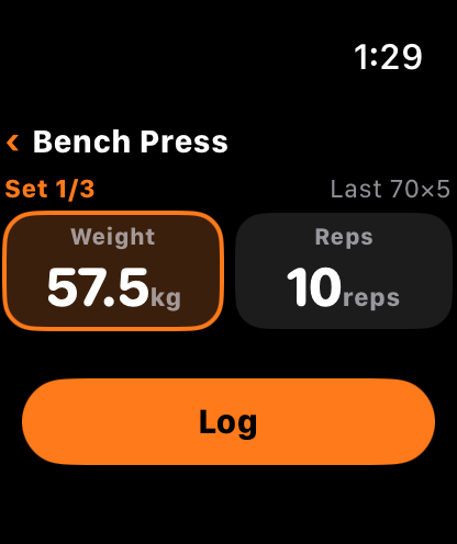 Logging a set on Apple Watch