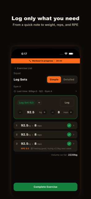 Set logging screen with only the fields you need